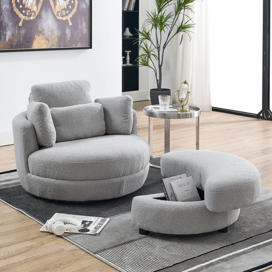 39"W Oversized Swivel Chair with moon storage ottoman for Living Room,