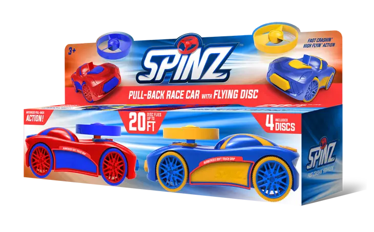 Spinz Pull Back Race Car with Flying Discs (2 Pack Assortment)